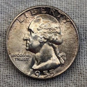 1955 Washington Quarter UNC BU : End Roll Tone, Lower Mintage - .9 Fine Silver - Picture 1 of 6