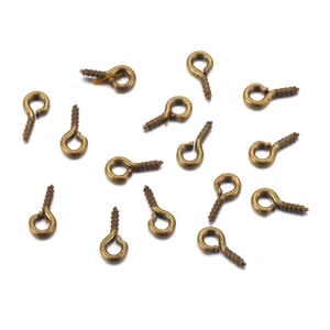 200 Antique Bronze Iron Screw Bails Eye Pin Peg Drilled Findings Nickel Free 8mm - Picture 1 of 2