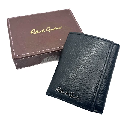 NUEVA BILLETERA ROBERT GRAHAM PARA HOMBRES DE CUERO PROTEGIDA RFID TRIPLE NEGRA NUEVA Foto 1 de 4