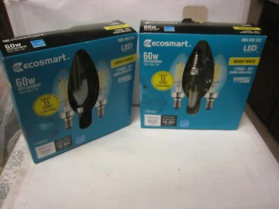  2 Ecosmart 60-Watt Bright  White B11 Dimmable LED Candelabra Base Bulbs 3 Packs - Image 1 of 4