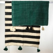 Darkroom Half Stripe Berber Blanket Soft Green Multicolour Size 160 X 250