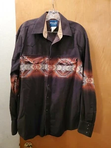 Vintage Western Wrangler Aztec Shirt Size XLARGE Very Dark Brown Long Sleeve  - Picture 1 of 4