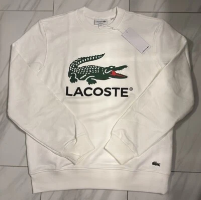 Lacoste Men's Croc Logo Pullover Sweatshirt White Green Black $155 New - Image 1 of 3