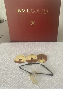 BVLGARI bracelet Goldea Gold tone charm black adjustable Rope 100%authentic New - Picture 1 of 5