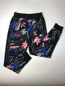 Adidas Girls Black Floral Tricot Joggers Sport Active Pants size L 14 Stretch - Picture 1 of 9