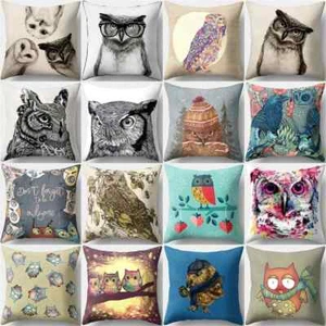 Cute Cartoon Owl Animal Pillowcase Leaves Plant Square Cushion Cover Car Waist - Picture 1 of 37