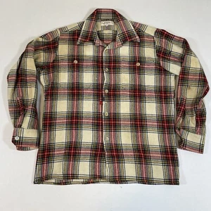 VTG 1960s Paul Stuart Houndstooth Long Sleeve Wool Shirt England Repaired Medium - Picture 1 of 9