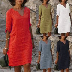 Damen Pullover T-Shirt Kurzärmelig Sommerkleid Midi Kleid Freizeit Baggy ≌ - Picture 1 of 17