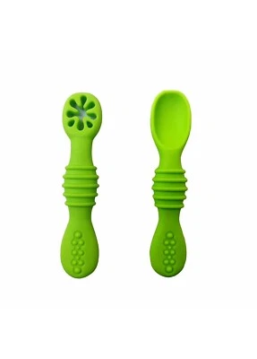 Green Silicone First Stage Training Spoons With Soft Tip (Pack of 2) -BPA-Free - Image 1 of 2