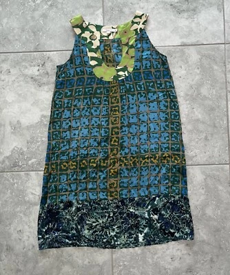 Calypso St Barth 100% 真丝无袖超大换装连衣裙几何度假村 XS — 第 1/4 张图片