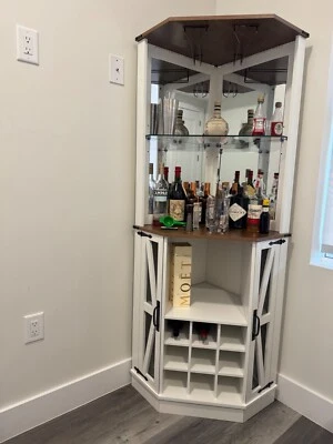72" Corner Bar Wine Cabinet Bottle Liquor Rack Storage Shelves w/ LED Lights - Image 1 of 2
