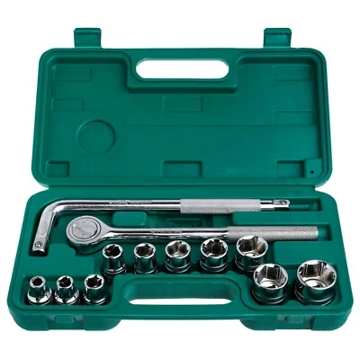 HUAQI 13PC 1/2" DRIVE RATCHET WRENCH EXTENSION BAR SOCKET SET METRIC 8-27MM CR-V - Image 1 of 4