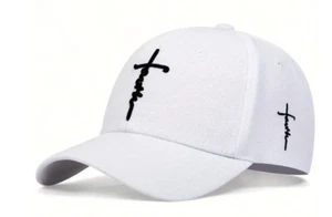 Catholic Christian Cross Jesus Faith Embroidery White Cap Hat Baseball Outdoor - Picture 1 of 2