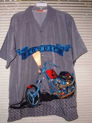 CAMISA HAWAIANA NUEVA CON ETIQUETAS MALIBU DREAMS MOTO estampado #7 RED FLAME CHOPPER L o XL Foto 1 de 3