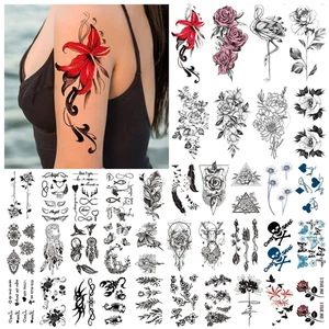 LEADTEAM 50 Blätter Temporäre Tattoos Für Erwachsene, Fake Tattoo 3D Schwarze Ro - Bild 1 von 12