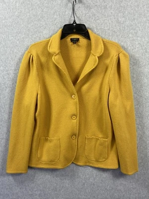 Talbots Sweater Womens XL Petite Yellow Merino Wool Knit Blazer Jacket Pockets - Image 1 of 4