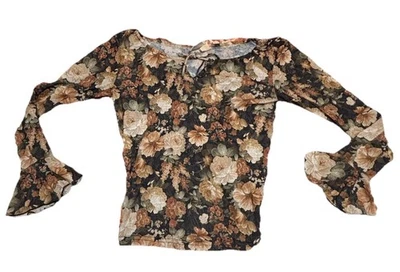 Blusa Floral Jason Maxwell Vintage Talla Mediana Manga Larga Con Mangas Campana Foto 1 de 3