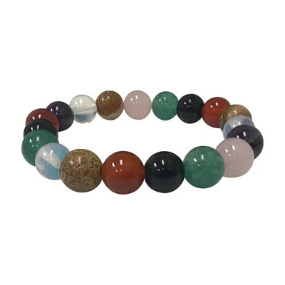 Handmade 10mm Round Stretch Multi Gemstone Bead Unisex Bracelet - Image 1 of 3