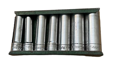 Vintage S-K Wayne 7 Pc.Socket Set USA 7/16 3/8 1/2 5/16 11/32 9/32 1/4" - Image 1 of 4