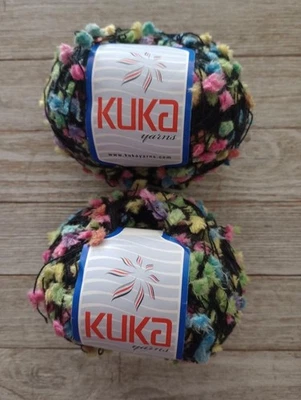 Hilo kuka crochet pom pom 2 madeja 50 gramos 3,7 oz total rosa azul amarillo Foto 1 de 2