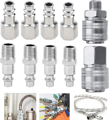 10 Pezzi Raccordi Rapidi Aria Compressa, Attacchi 1/4" BSP Connettori per Tubo C - Immagine 1 di 4