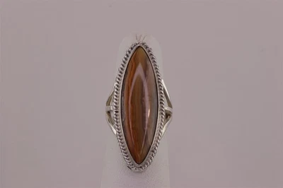 Native American Sterling Silver Polished Brown Agate Triple Band Ring 925 Sz: 4 - Image 1 of 4