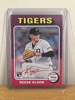 2024 Topps Heritage Reese Olson Real One Auto #ROA-RO Red Ink SSP  # 65/75 - Image 1 of 2