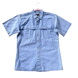 Vintage Grass Roots Frontier Shirt Men's M Blue Canvas Button Up Short Sleeve - Picture 1 of 7