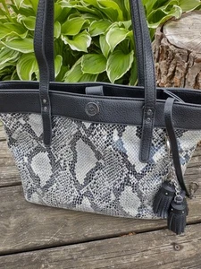 Anne Klein Black& Silver Snake Print Safari Handbag Purse - Picture 1 of 19