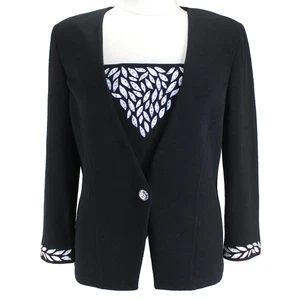 Chaqueta Blazer St John Evening Marie Gris Suéter Tejido Talla 14 Negra Bordada - Imagen 1 de 8