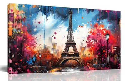 Arte de pared en lienzo grande París Torre Eiffel decoración moderna azul y rojo graffiti c... Foto 1 de 4