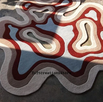 Handmade Wavy Abstract Tufted Rug Modern Aesthetic Carpet for LivingRoom Bedroom - Image 1 of 4