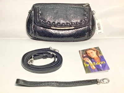 Cartera Bandolera Brighton Secret Of Life Cuero Negro Estampado Serpiente Muñequera Nueva con Etiquetas Foto 1 de 4