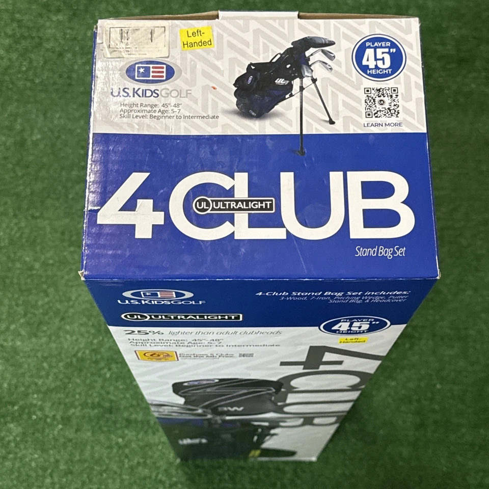 US Kids Golf UL 45” Height WT25 4-Club Stand Bag Set Black/Blue Trim LEFT HANDED - Image 1 of 4