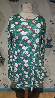 cute green novelty snowman christmas swing dress, Large 14/16 - Image 1 of 2