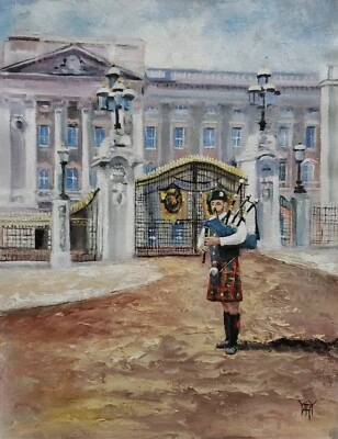 YARY DLUHOS London England City Buckingham Palace Queen Original Oil Painting - Image 1 of 4