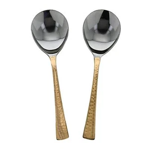 Hammered Steel Copper Serving Spoons For Indian Dinnerware Serveware Set of 2 - Picture 1 of 2