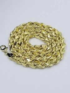 10k Real Gold Chain 5mm Rope Chain 16 18 20 22 24 26 28 30 Inch Diamond Cut  - Picture 1 of 8
