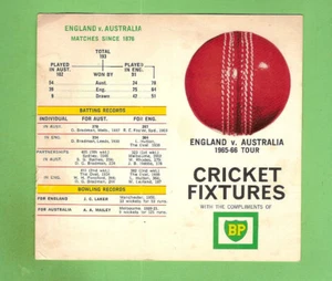 #D318. 1965 - 1966 ENGLAND V AUSTRALIA CRICKET BP FIXTURE CARD - Picture 1 of 2