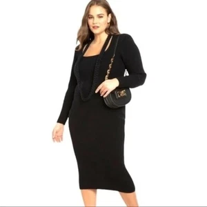 Eloquii Cuerda Trenzada Collar Ajustado Acanalado Suéter Midi Vestido Manga Larga NUEVO 1 - Imagen 1 de 9