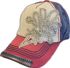 Gorra de béisbol roja blanca y azul con estrás brillante puntada pesada nueva con etiquetas de Olive & Piqué - Imagen 1 de 1