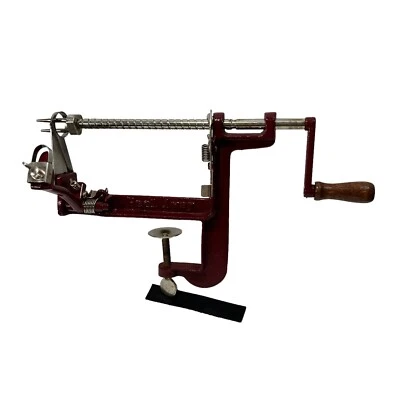 Back to Basics Red Peel  Away Apple Potato Peeler Corer Slicer Cast Iron Used - Image 1 of 4