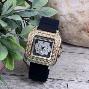 Montres Carlo Men's Hip Hop Rapper Luxury Stones Dress Wrist Watch Gold Finish - Picture 1 of 10