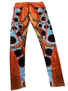 Seven7 WT Workout Pull On Legging Mid Rise Stretch Orange Turquoise Small - Picture 1 of 3