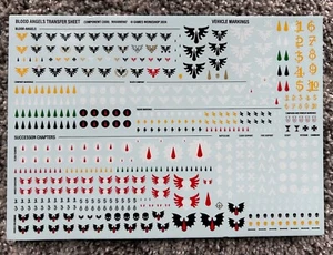 40K Blood Angels Transfer Blatt Aufkleber Brandneu GW Kostenloser Versand - Bild 1 von 1