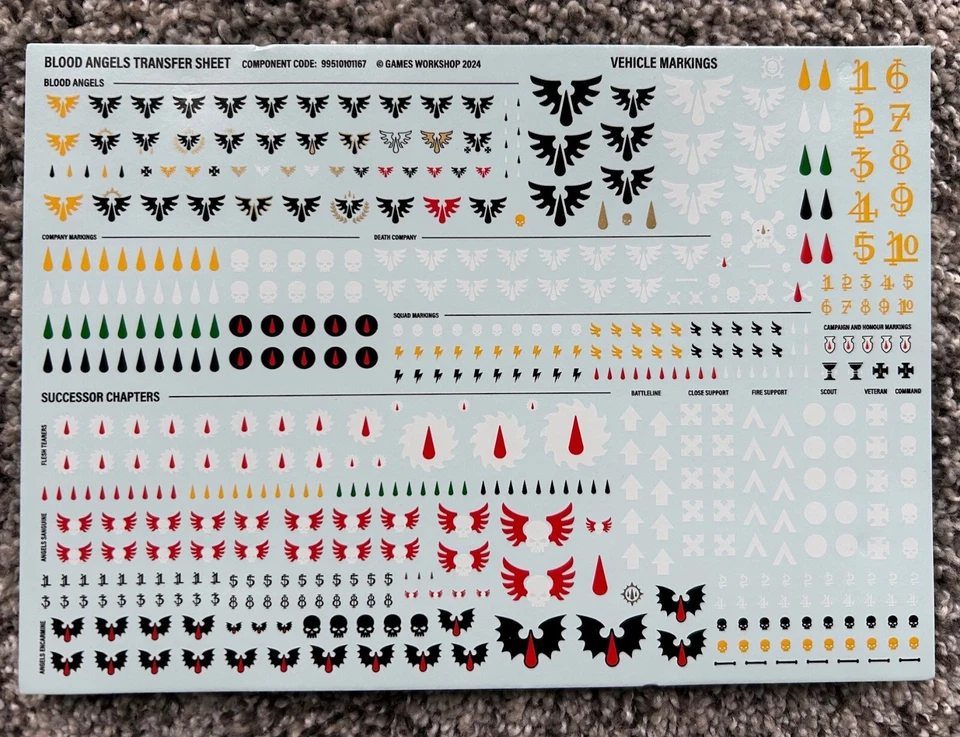 40K Blood Angels Transfer Sheet Decals      Brand New GW       Free Ship - Image 1 of 1