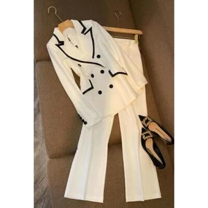 Tailored Trousers Wide Pant Suits Autumn New Office Lady 2 Piece Sets Womens - Picture 1 of 25