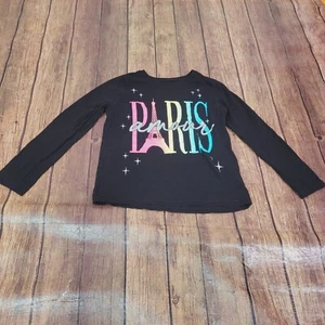 Children's Place Girls Top Black M 7/8 Paris Amour Long Sleeve - Picture 1 of 8