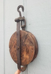 BIG 21" Industrial Wood Steel Brass Rope Pulley Nautical Ship Block Tackle Boat - Picture 1 of 12