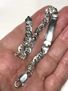 Italia Bracciale Argento Sterling 925 ID Solido 8,25" - Foto 1 di 11